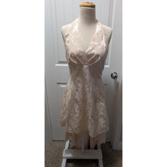 Vintage Jessica McClintock Pink Halter Neck Formal Dress With Train Wedding 7/8 - Picture 3 of 14
